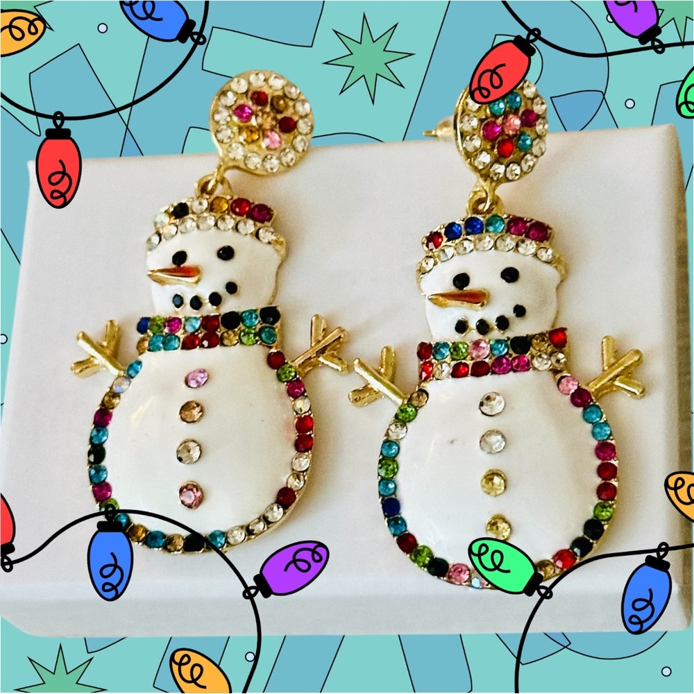Festive Snowman Earrings with Colorful Rhinestones